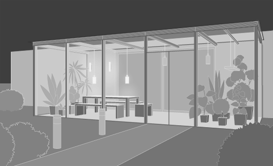 Gutes Licht, Wintergarten Licht Illustration, Tisch